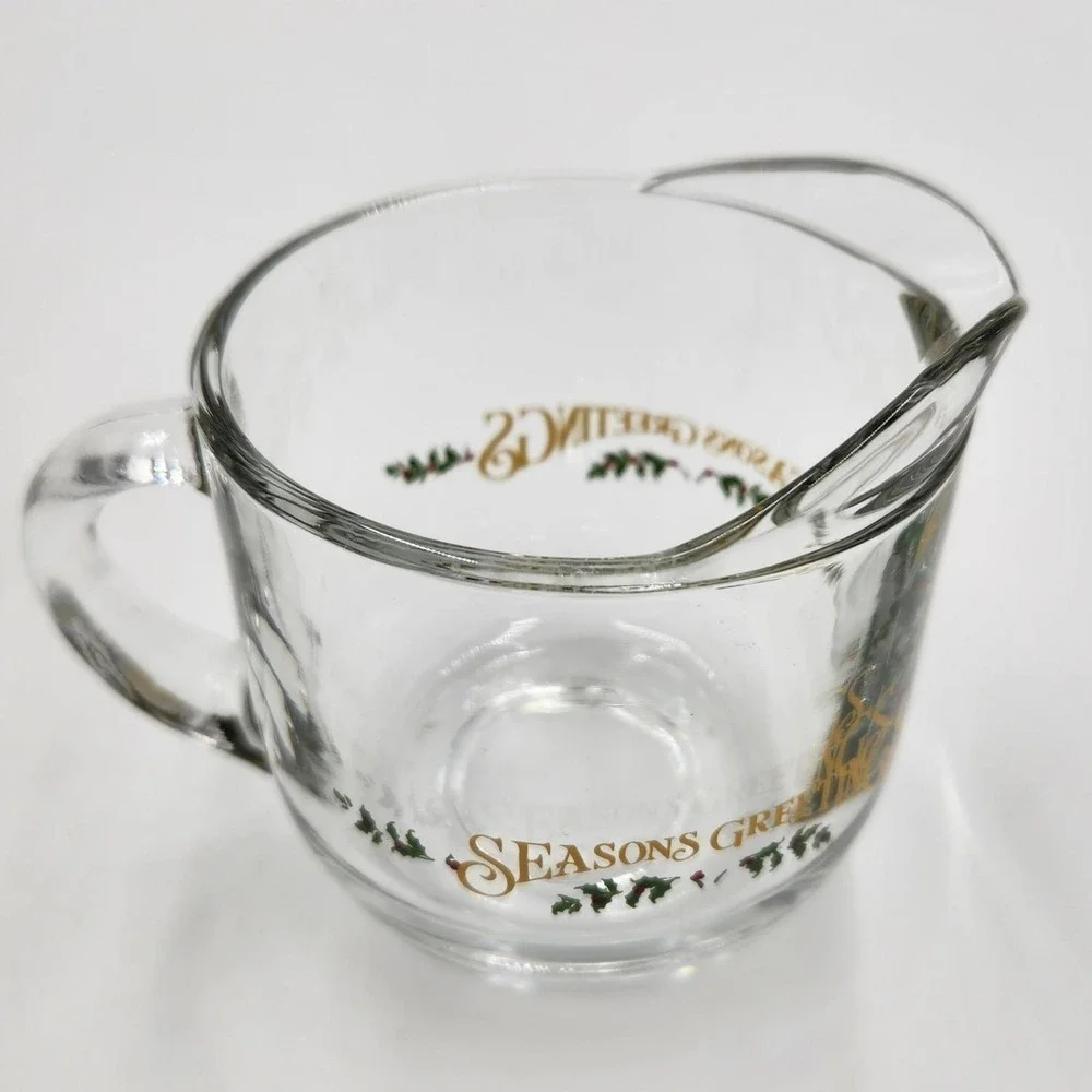 VTG Hometrends Anchor Hocking Glass Sugar & Cream Set Season Greetings Deadstock